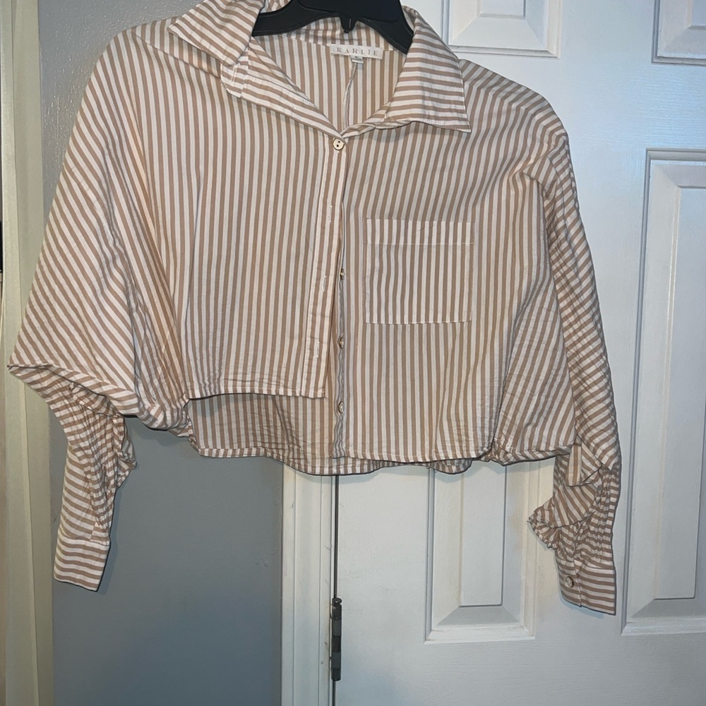 Karlie Beige and White Striped Shirt
